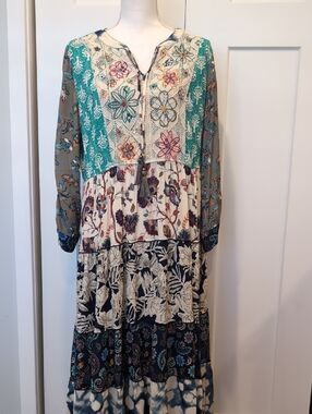 John Mark Mixed Print Tiered Dress M nwot